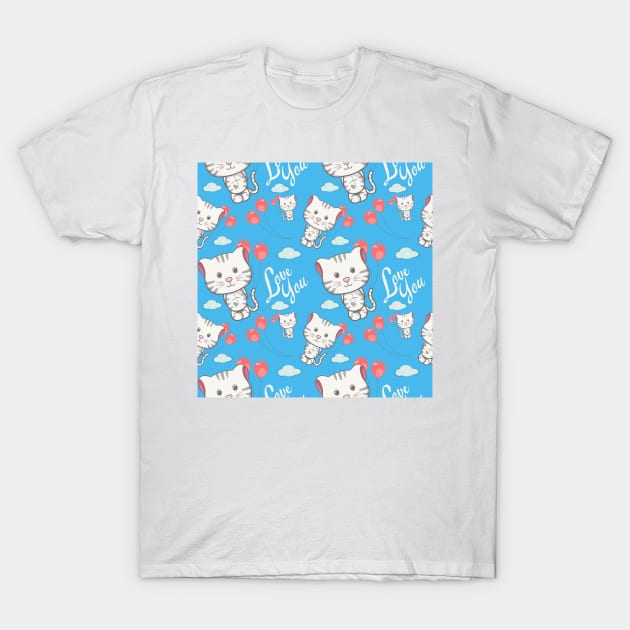 Cute Cat Seamless Patterns T-Shirt by labatchino